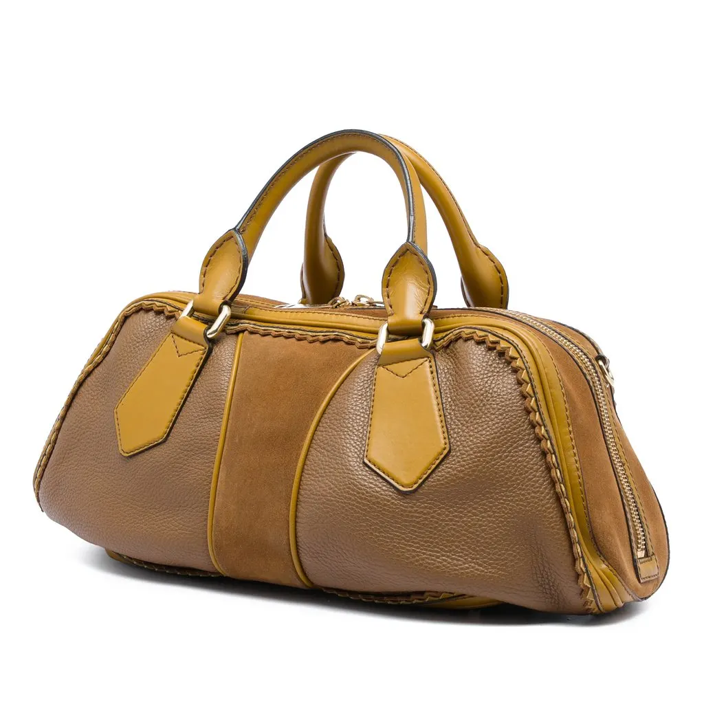 Burberry Prorsum Grained Calfskin and Suede Tassel Hedwig Satchel Brown Leather Very good - Back View