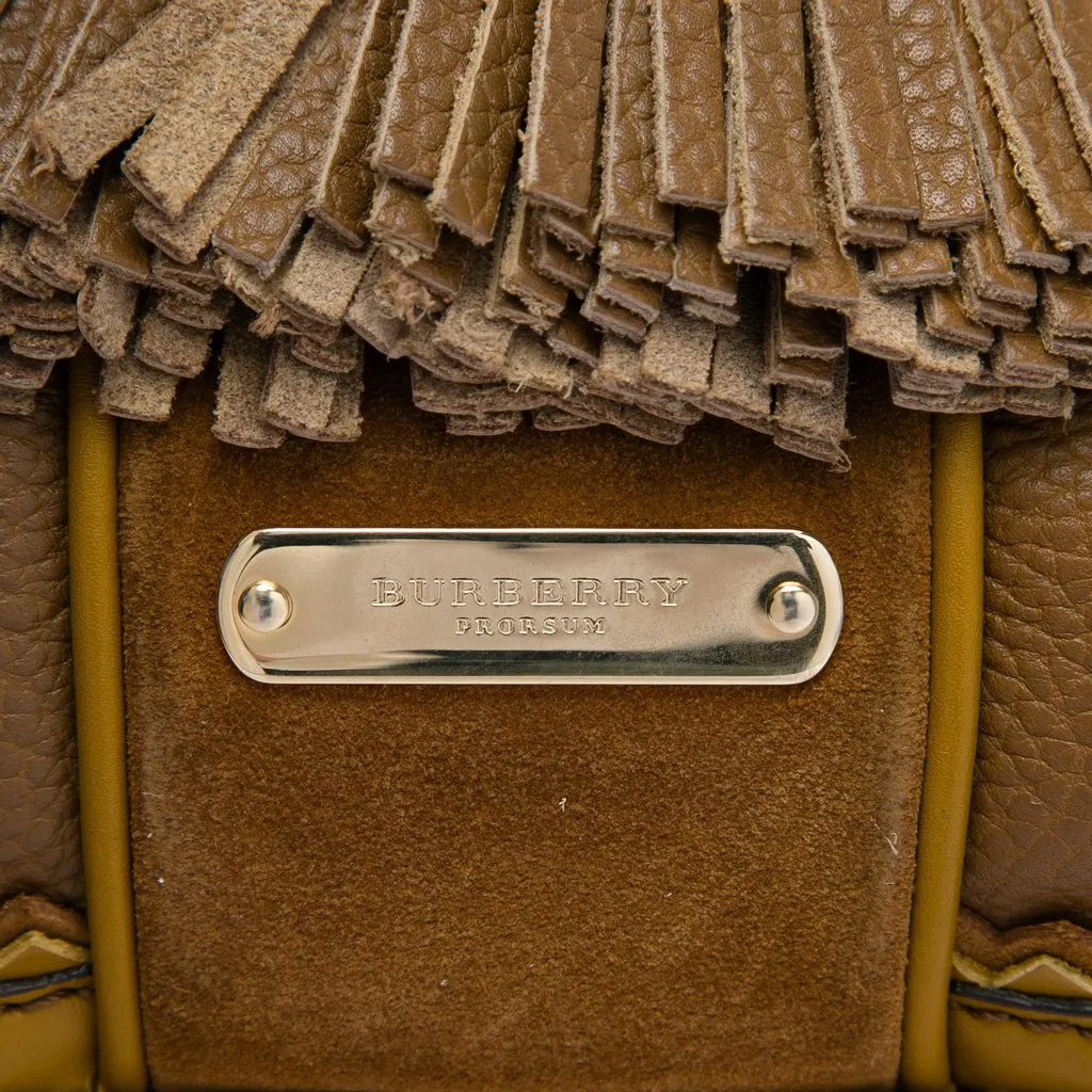 Burberry Prorsum Grained Calfskin and Suede Tassel Hedwig Satchel Brown Leather Very good - Box View
