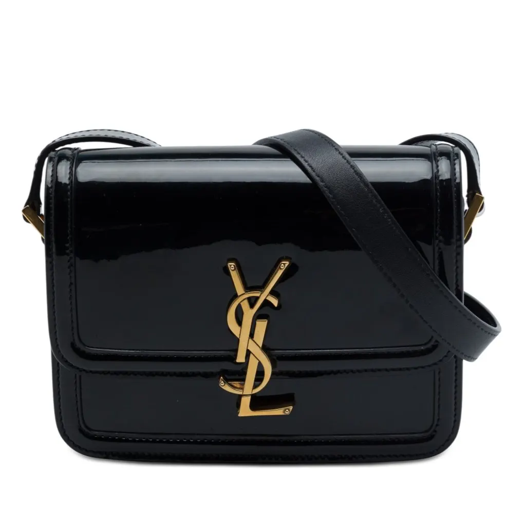 Saint Laurent Small Patent Solferino Satchel In Box Black Leather Very good - Front View