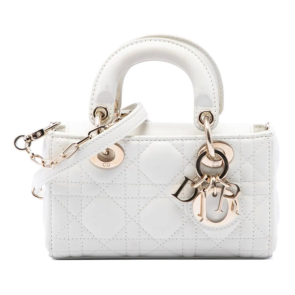 Dior Micro Lambskin Cannage Lady D Joy White Leather Very good - Front View