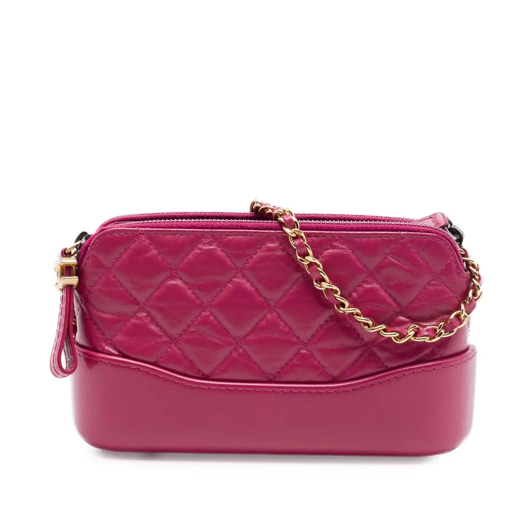 Chanel Quilted Aged Calfskin Gabrielle Double Zip Clutch with Chain Pink Leather Very good - Front View