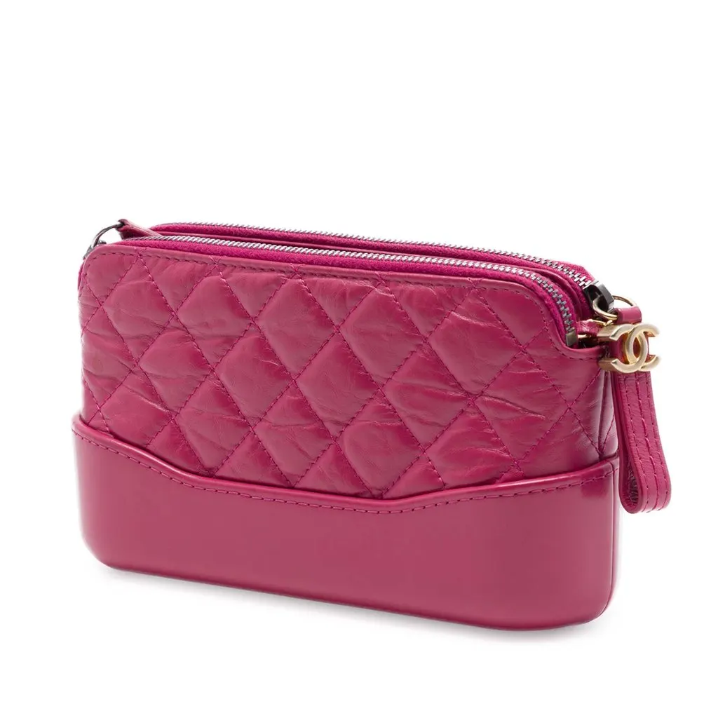 Chanel Quilted Aged Calfskin Gabrielle Double Zip Clutch with Chain Pink Leather Very good - Back View
