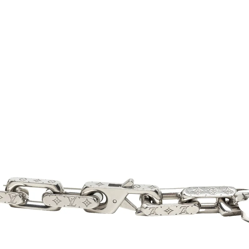 Louis Vuitton Stainless Steel Monogram Chain Necklace Silver Stainless steel Very good - Back View