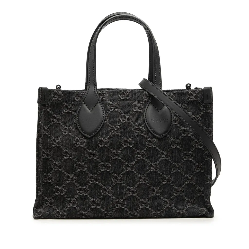 Gucci Medium GG Denim Ophidia Tote Black Very good - Front View