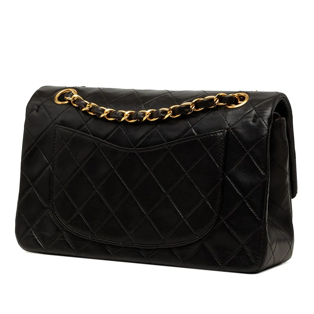 Chanel Small Classic Lambskin Double Flap Black Leather Very good - Back View