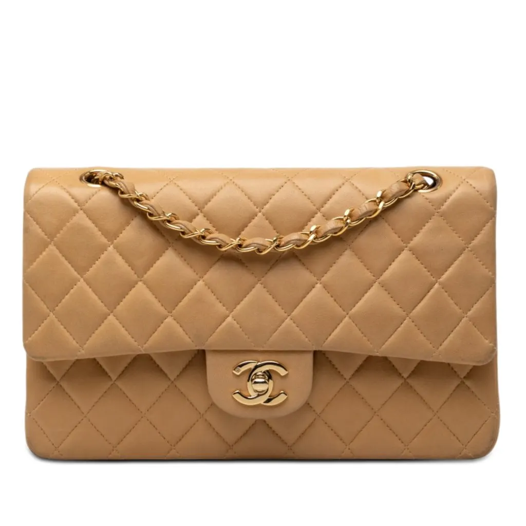 Chanel Medium Classic Lambskin Double Flap Brown Leather Good - Front View