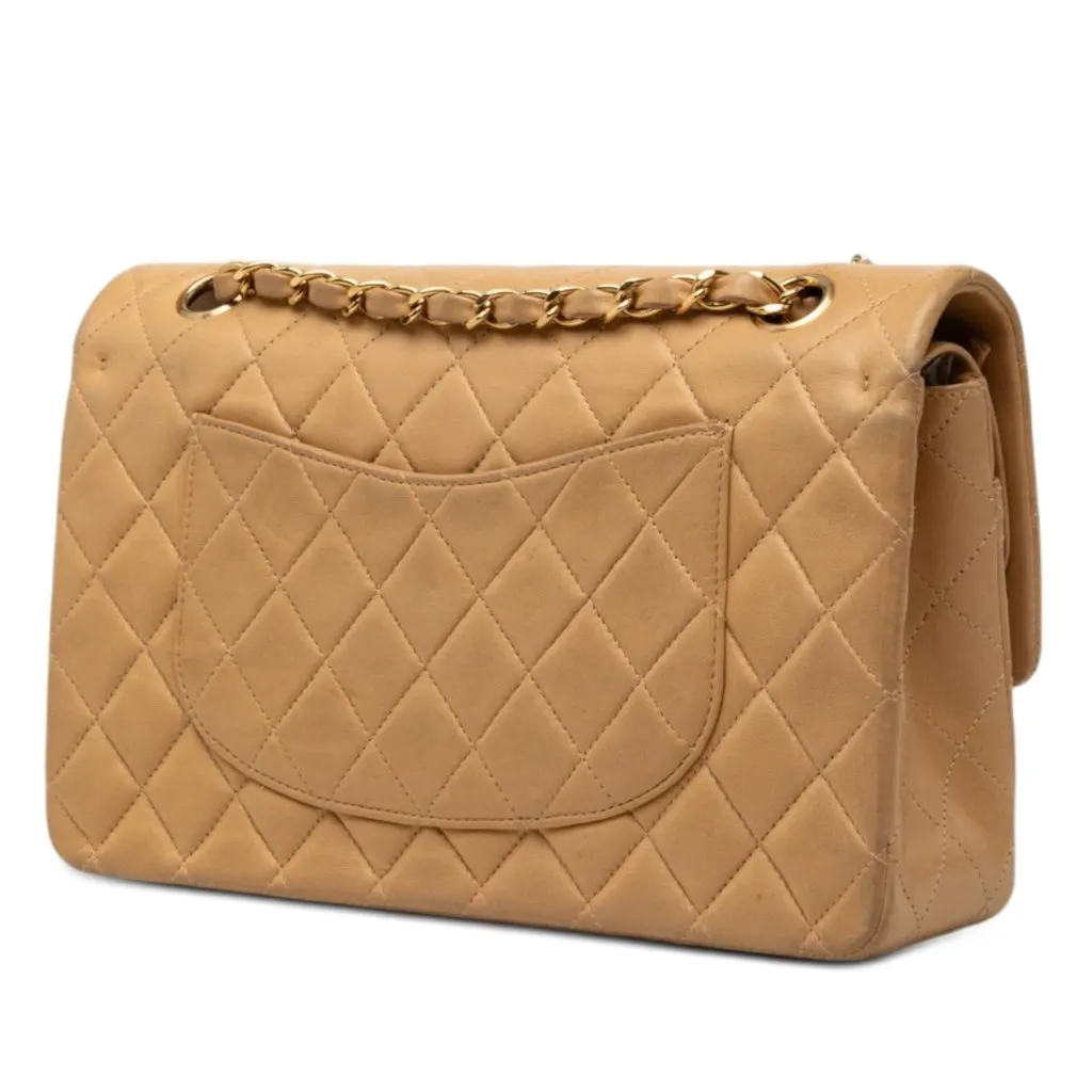 Chanel Medium Classic Lambskin Double Flap Brown Leather Good - Back View
