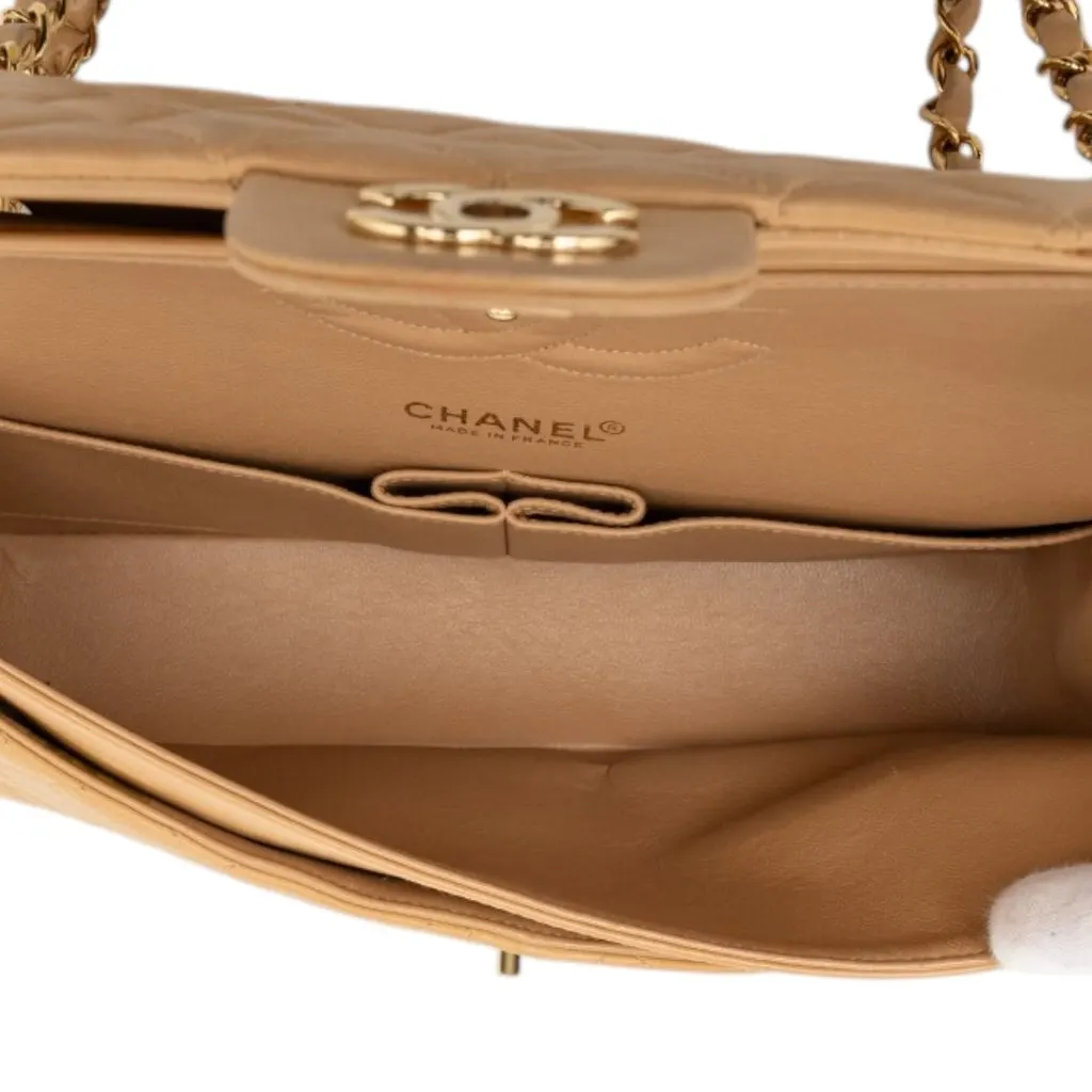 Chanel Medium Classic Lambskin Double Flap Brown Leather Good - Model View