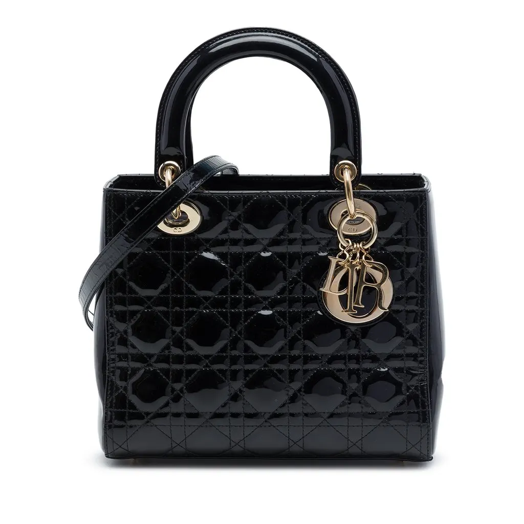 Dior Medium Patent Cannage Lady Dior Black Leather Very good - Front View