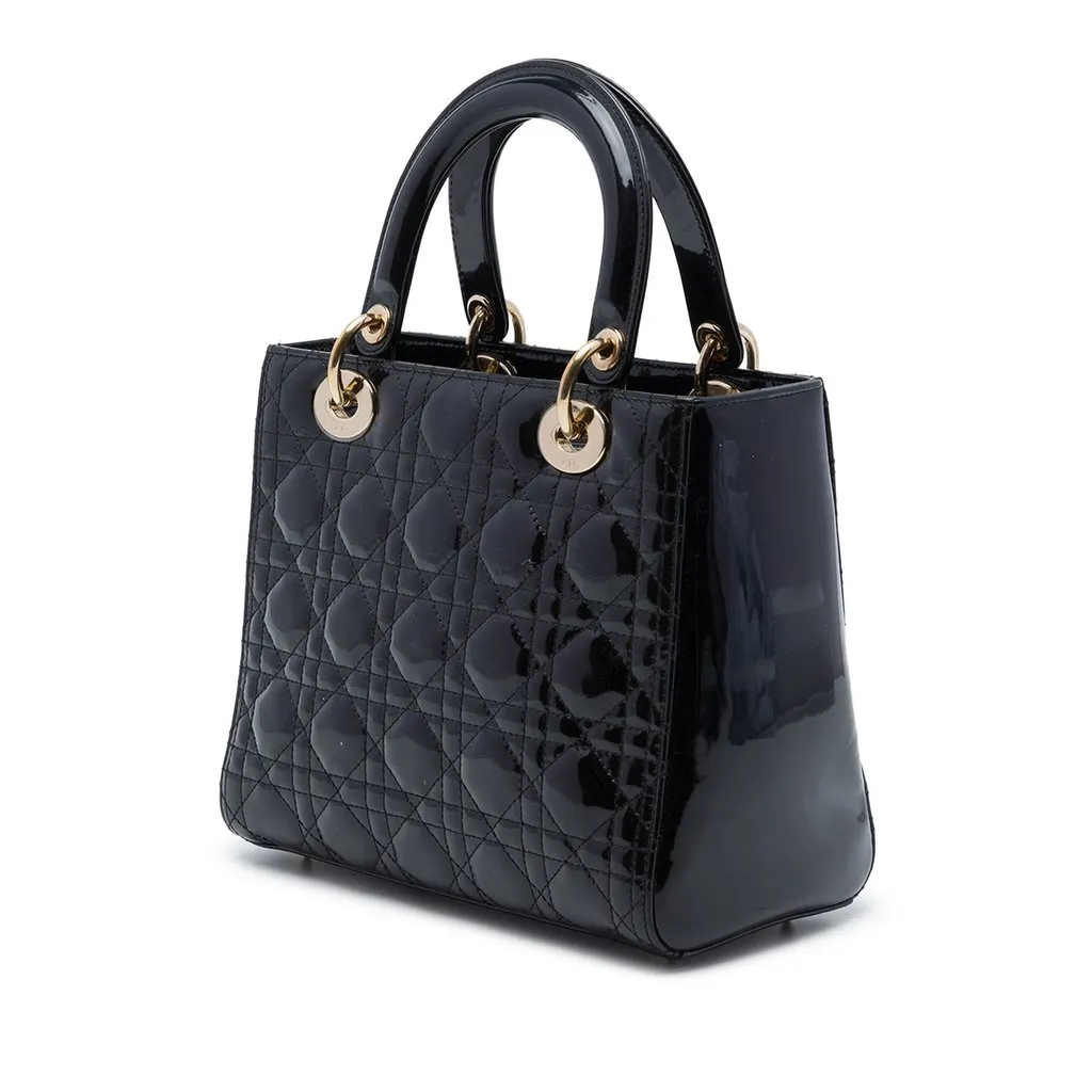 Dior Medium Patent Cannage Lady Dior Black Leather Very good - Back View