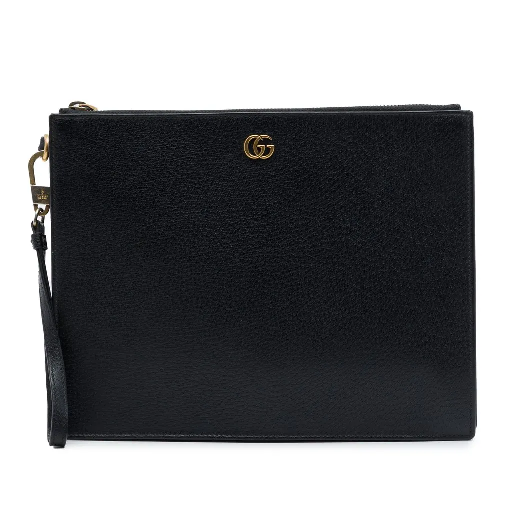 Gucci GG Marmont Calfskin Clutch Black Leather Very good - Front View