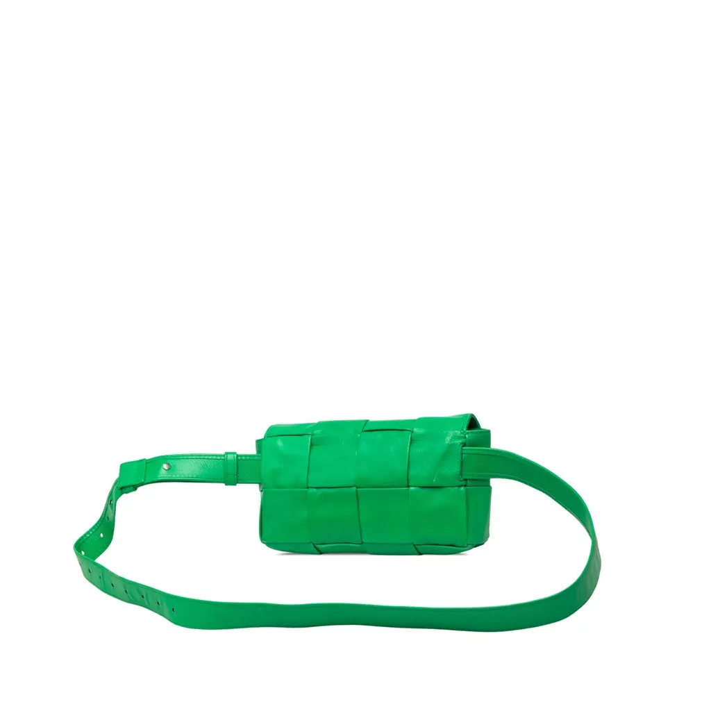 Bottega Veneta Mini Paper Calfskin Intrecciato Cassette Belt Bag Green Leather Very good - Back View
