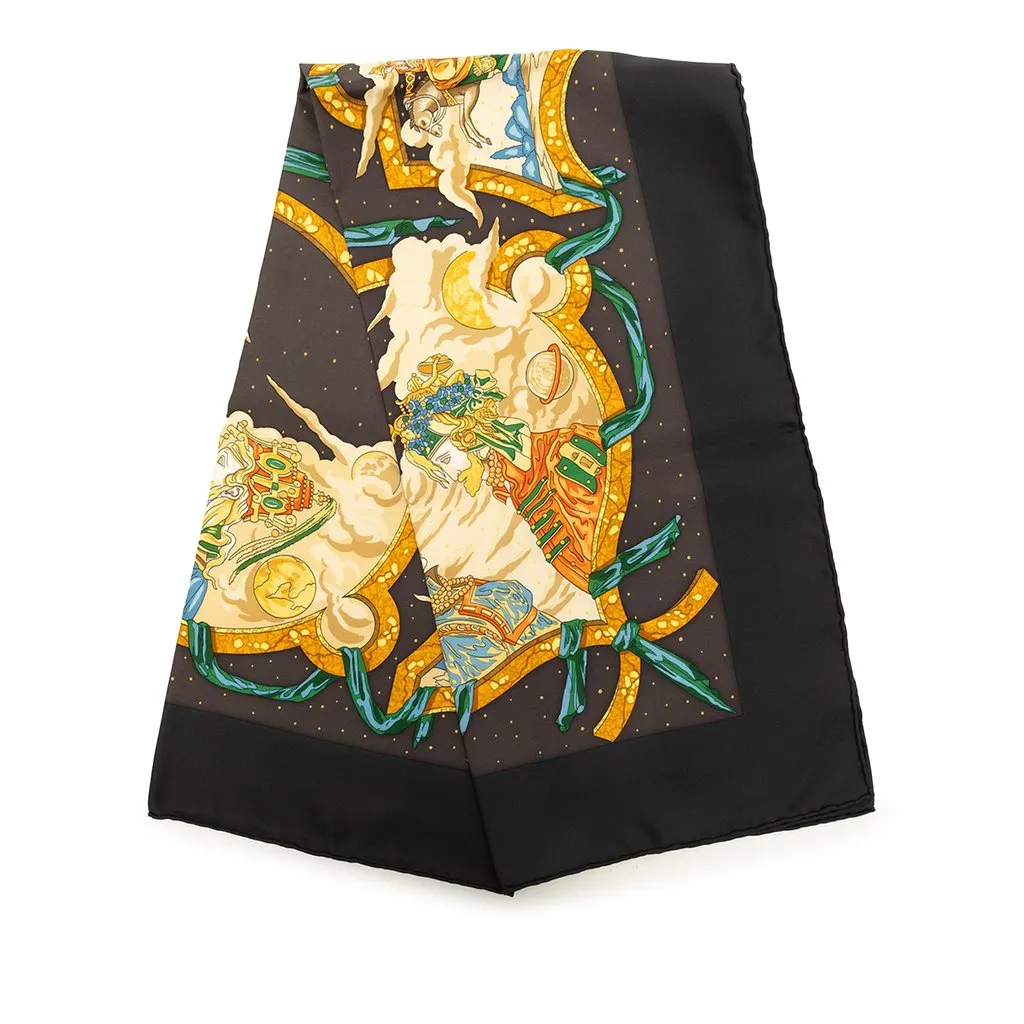 Hermès Cavaliers Des Nuages Silk Scarf 90 Brown Silk Very good - Front View
