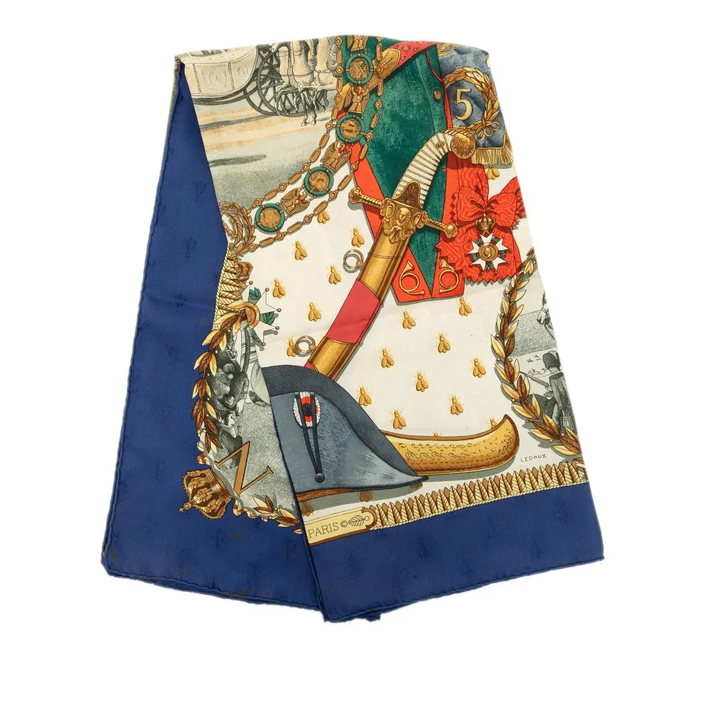 Hermès Napoleon Silk Scarf 90 Blue Silk Very good - Front View