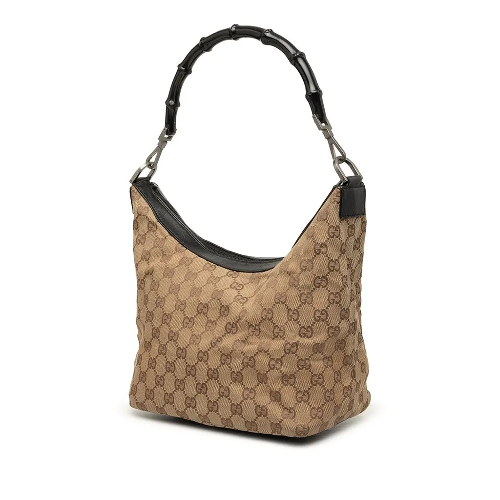 Gucci GG Canvas Bamboo Shoulder Bag Beige Canvas Good - Back View