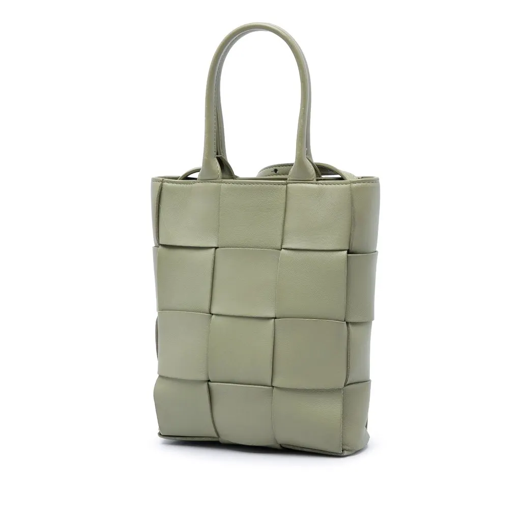 Bottega Veneta Mini Maxi Nappa Intrecciato North South Cassette Tote Green Leather Very good - Back View