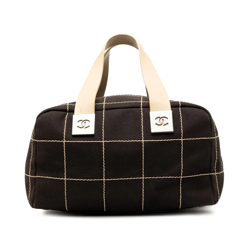 Chanel CC Chocolate Bar Canvas Wild Stitch Boston Bag Black Very good - Front View