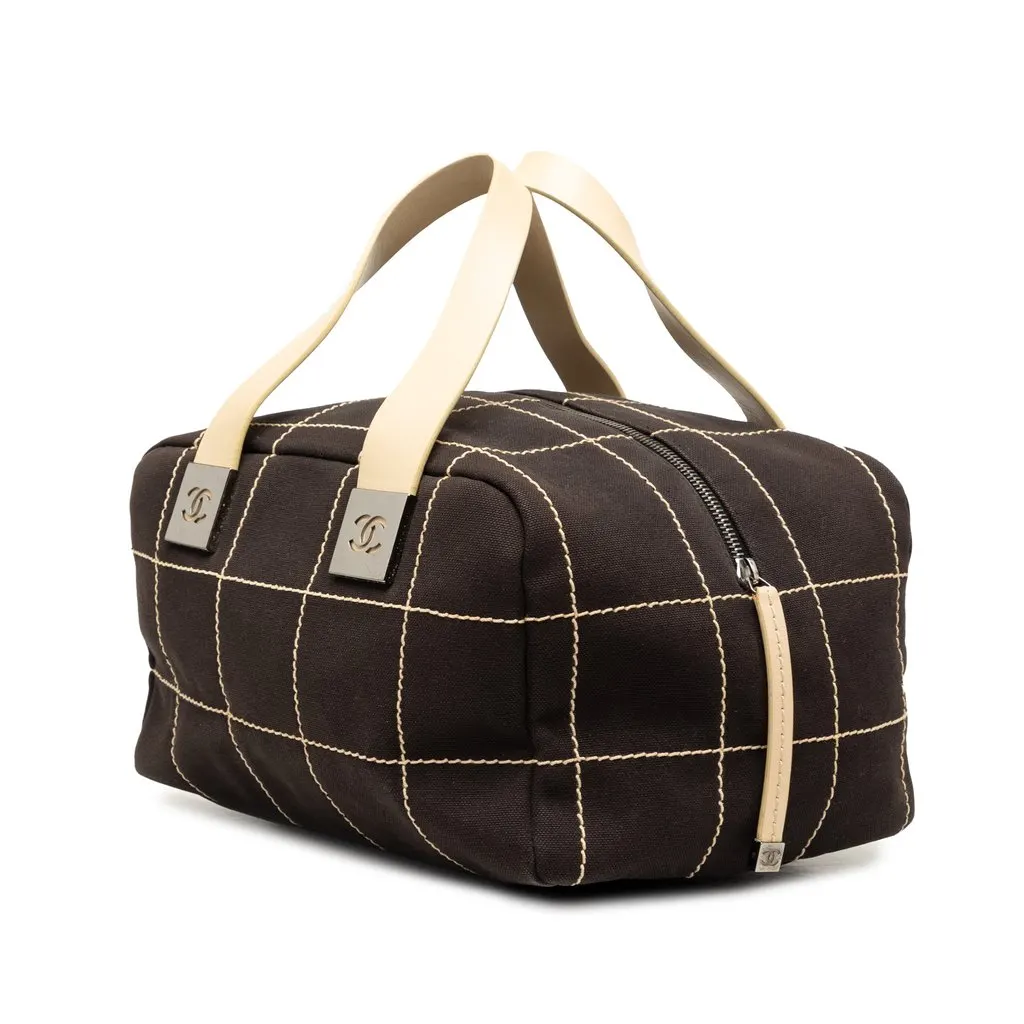 Chanel CC Chocolate Bar Canvas Wild Stitch Boston Bag Black Very good - Back View