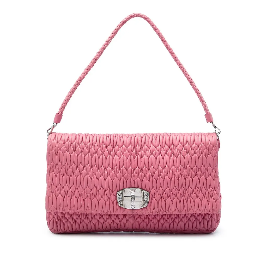 Miu Miu Matelasse Nappa Crystal Chain Satchel Pink Leather Very good - Front View