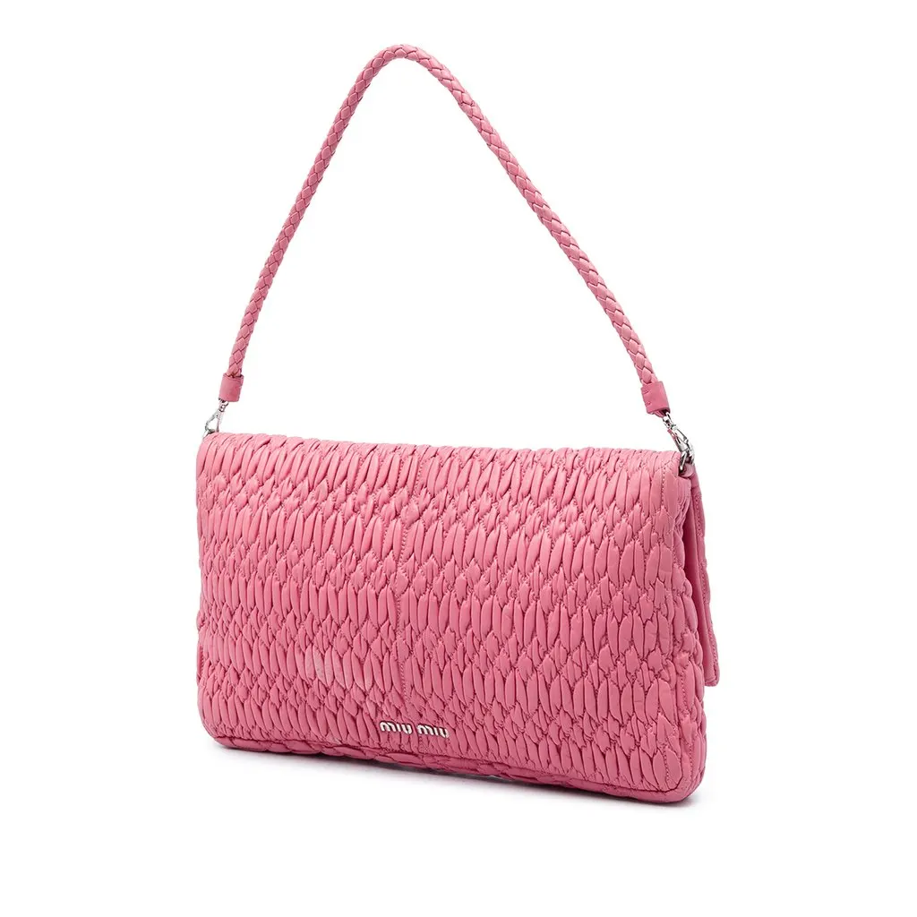 Miu Miu Matelasse Nappa Crystal Chain Satchel Pink Leather Very good - Back View