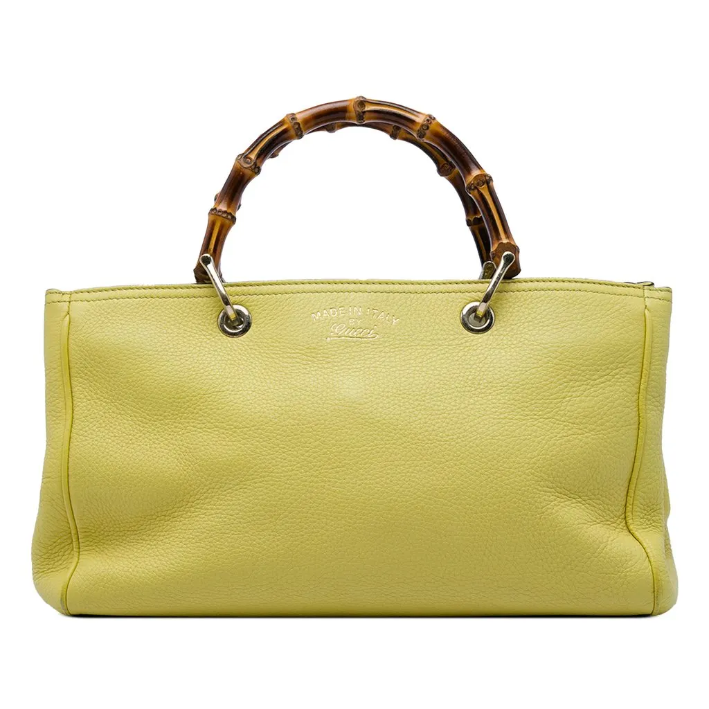 Gucci Medium Calfskin Bamboo Shopper Satchel Yellow Leather Very good - Front View