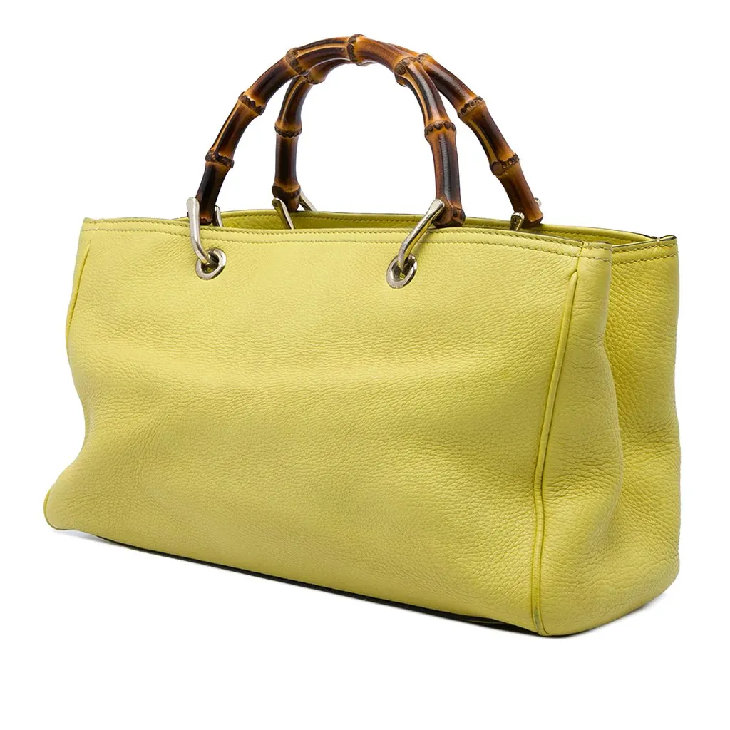 Gucci Medium Calfskin Bamboo Shopper Satchel Yellow Leather Very good - Back View