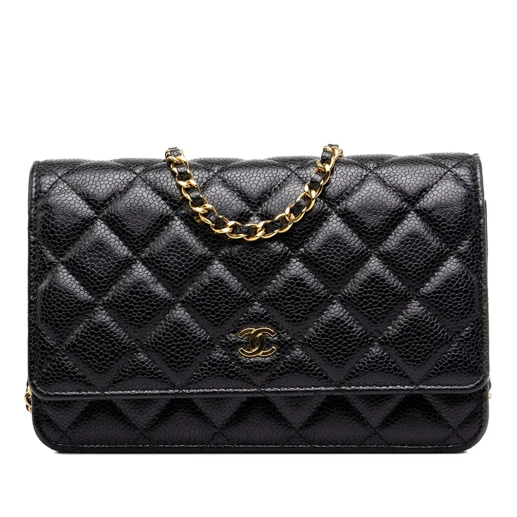Chanel CC Quilted Caviar Wallet on Chain Black Leather Very good - Front View