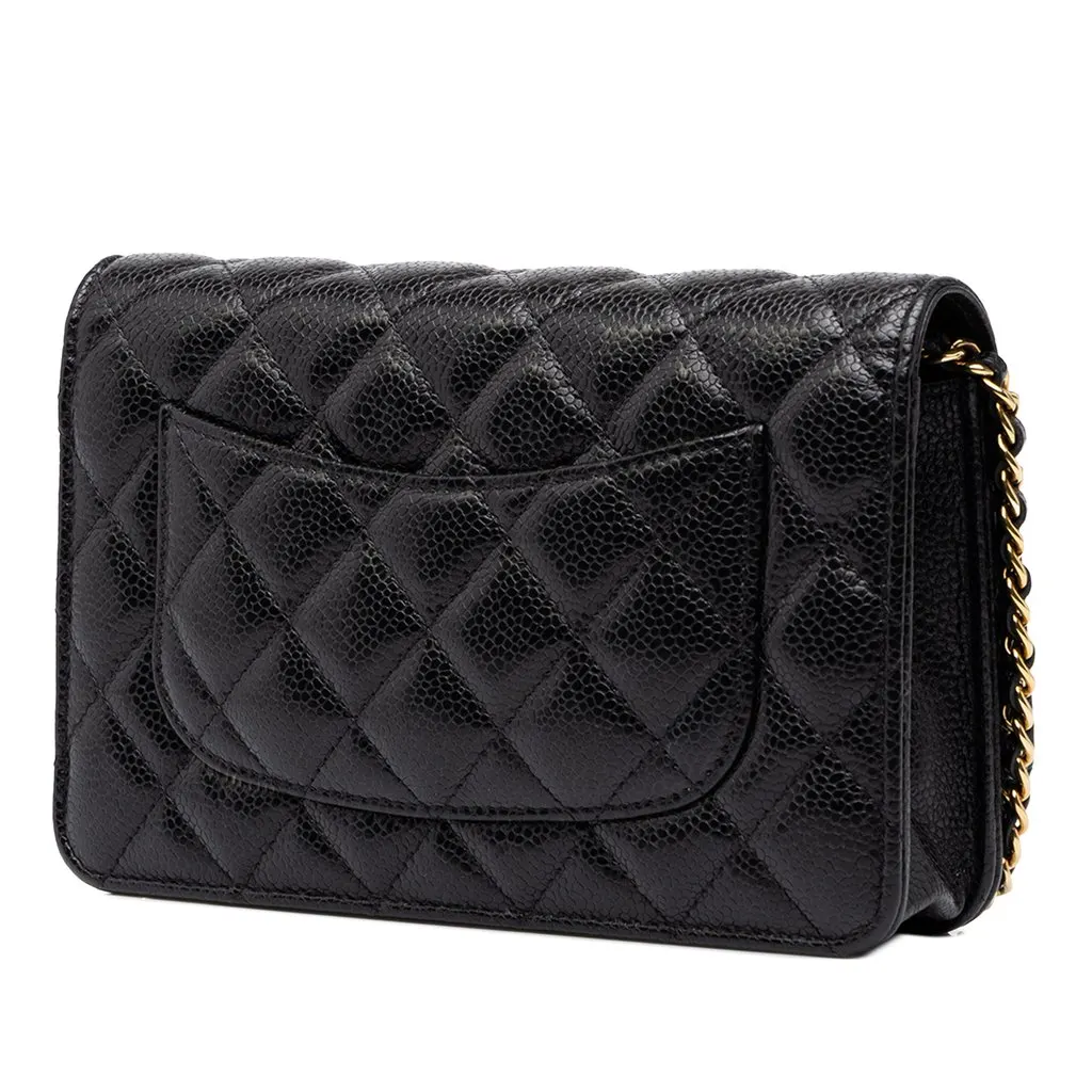 Chanel CC Quilted Caviar Wallet on Chain Black Leather Very good - Back View