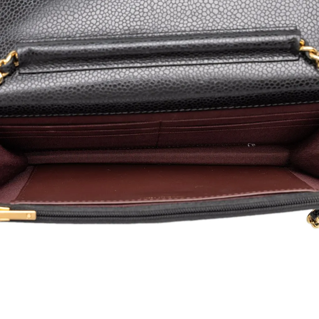 Chanel CC Quilted Caviar Wallet on Chain Black Leather Very good - Model View