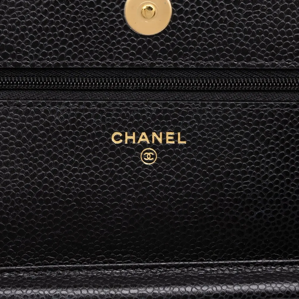 Chanel CC Quilted Caviar Wallet on Chain Black Leather Very good - Box View