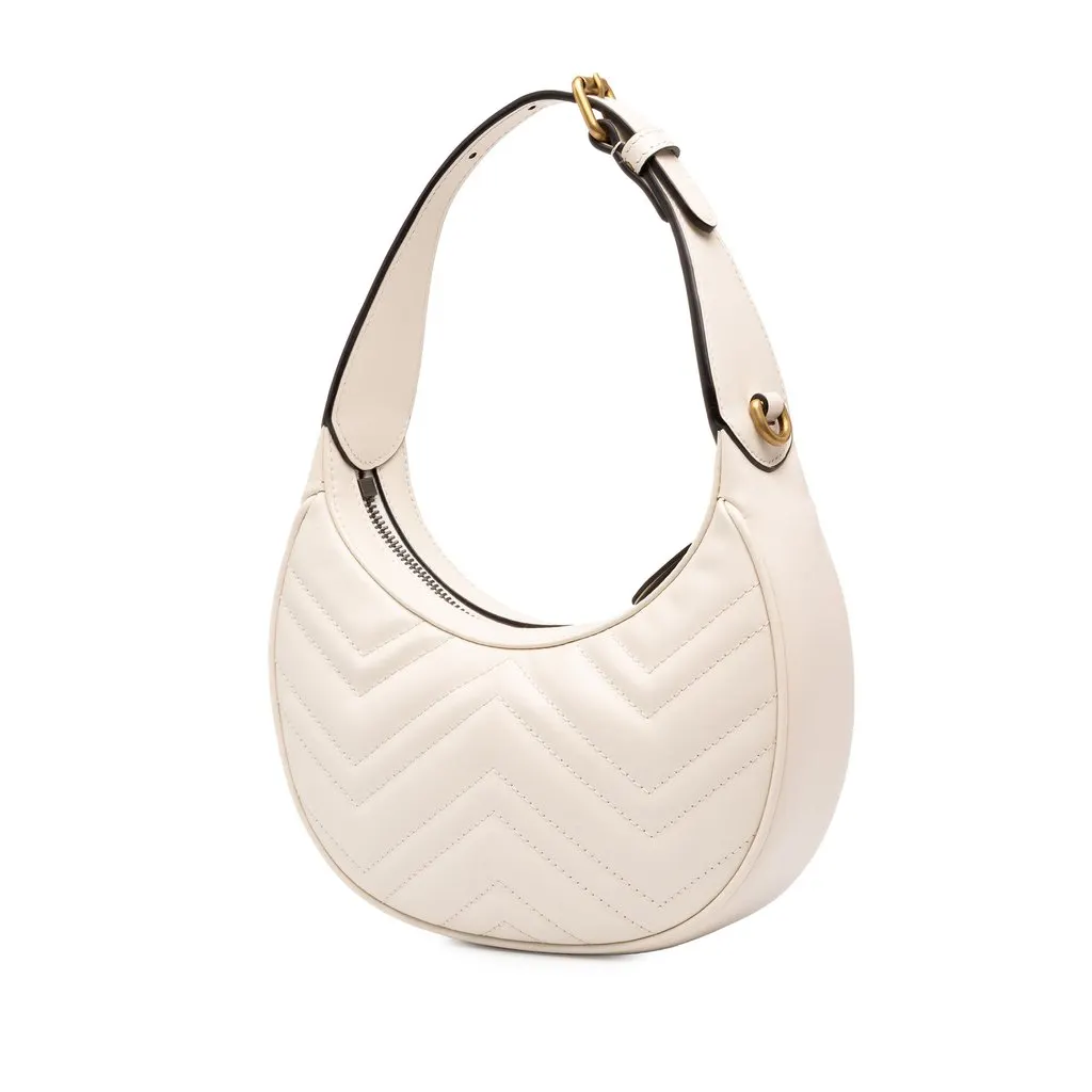 Gucci Mini GG Marmont Matelasse Calfskin Half Moon Bag White Leather Very good - Back View