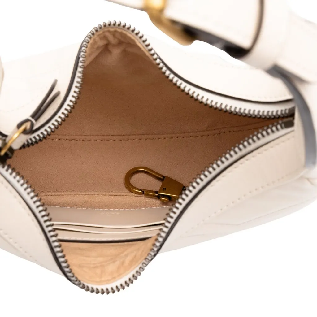 Gucci Mini GG Marmont Matelasse Calfskin Half Moon Bag White Leather Very good - Model View