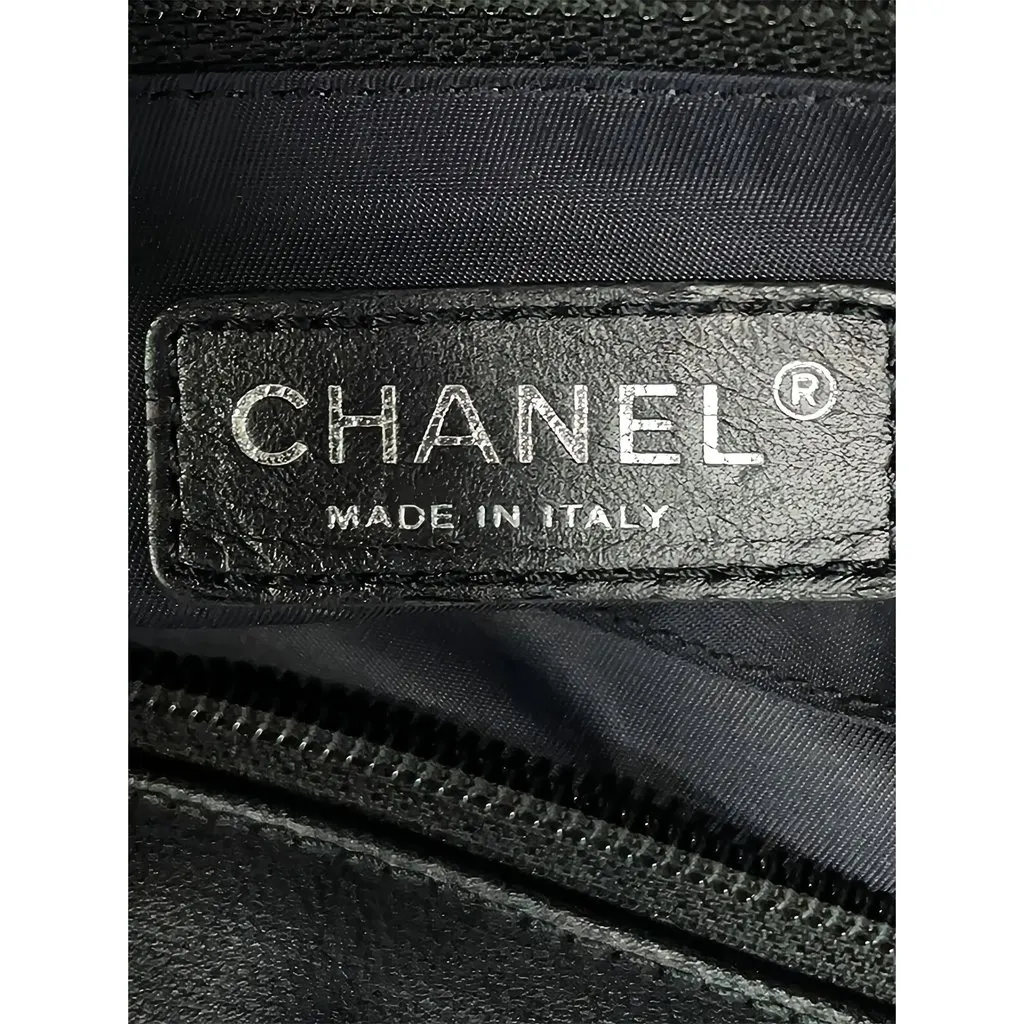 Chanel Medium Quilted Coated Canvas Paris Biarritz Tote Black Canvas Good - Model View