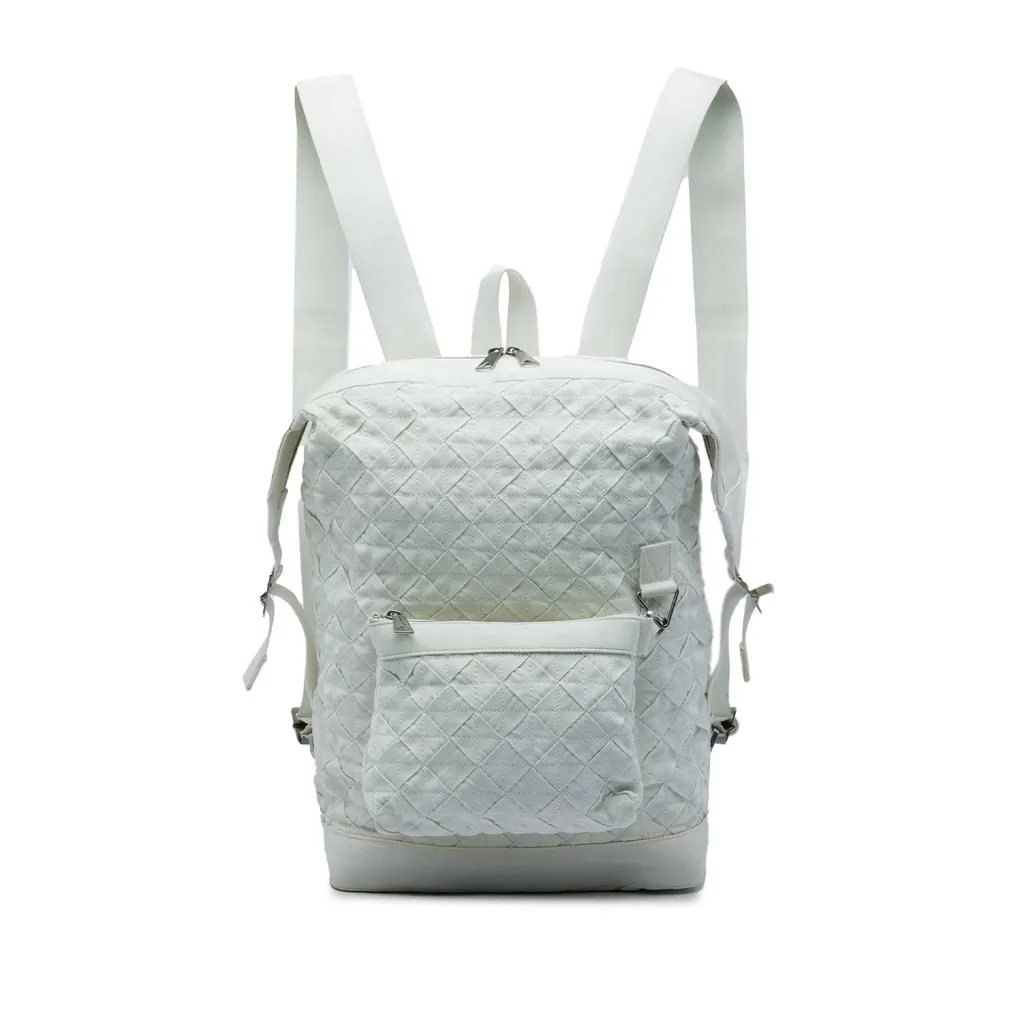 Bottega Veneta Canvas Intrecciato Webbing Backpack White Canvas Good - Front View