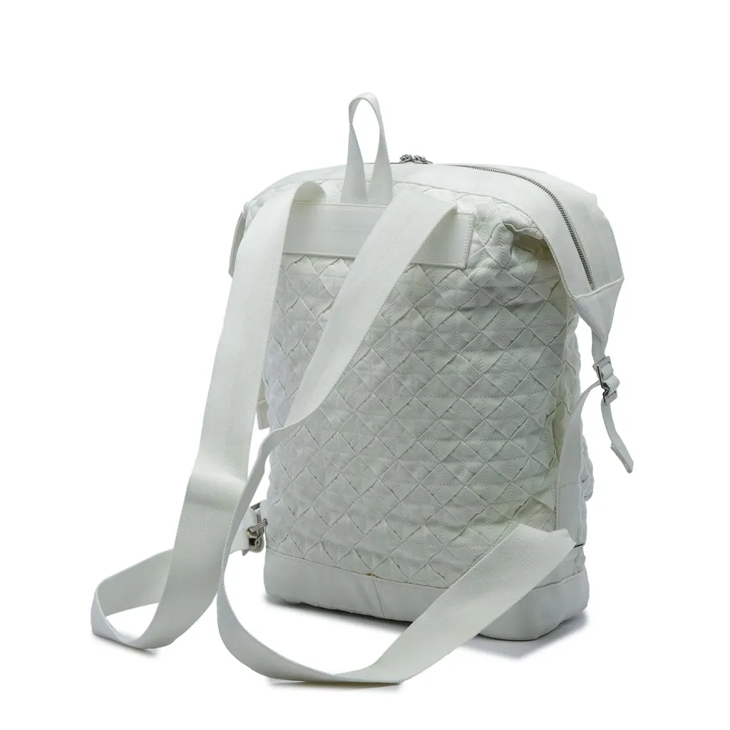 Bottega Veneta Canvas Intrecciato Webbing Backpack White Canvas Good - Back View