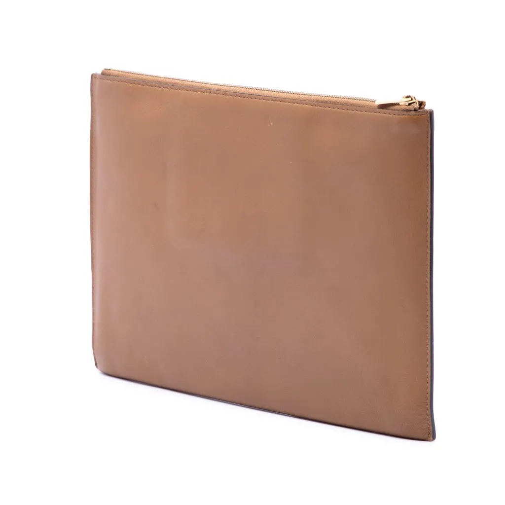 Celine Tricolor Leather Pocket Envelope Zip Clutch Brown Leather Very good - Back View