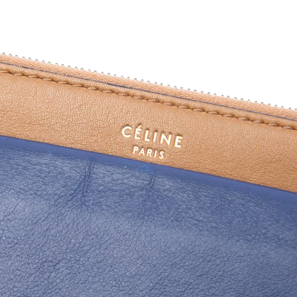 Celine Tricolor Leather Pocket Envelope Zip Clutch Brown Leather Very good - Box View