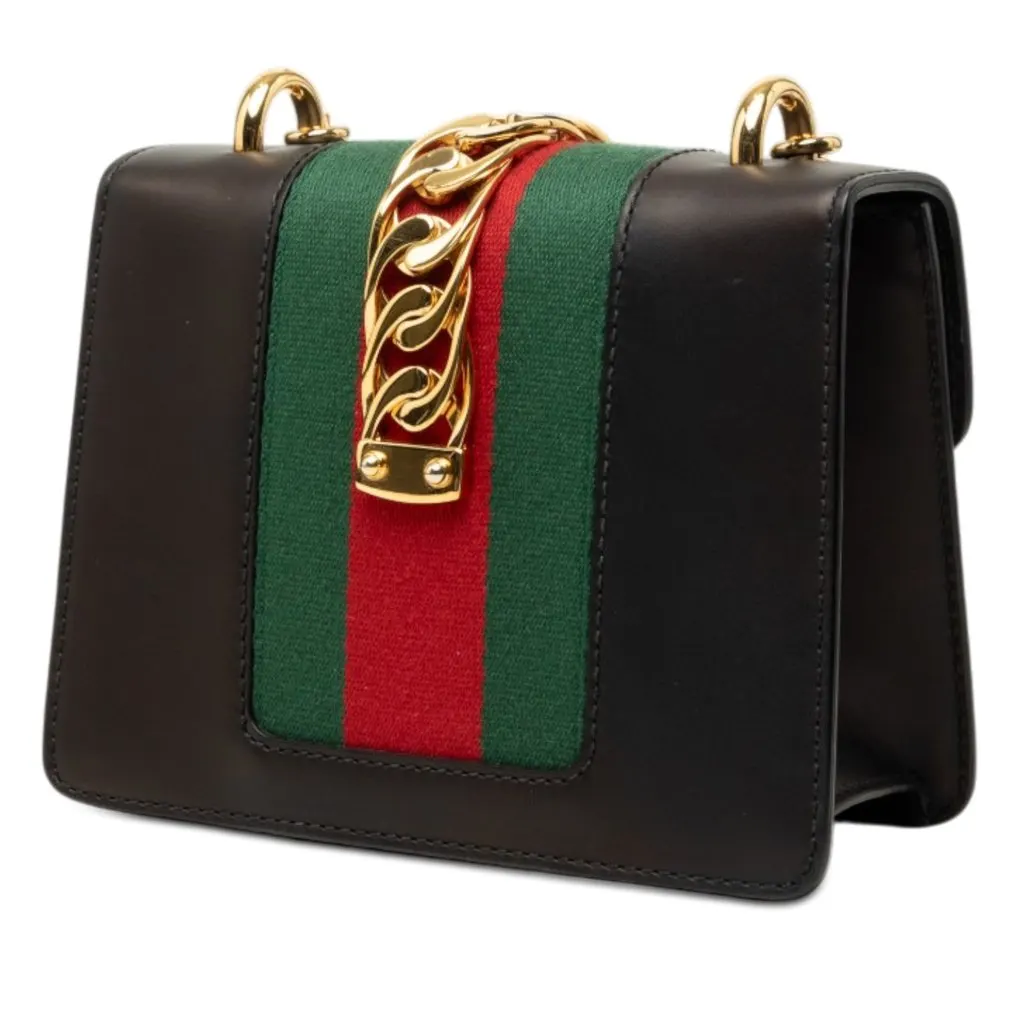 Gucci Mini Calfskin Web Sylvie Chain Satchel Black Leather Very good - Back View