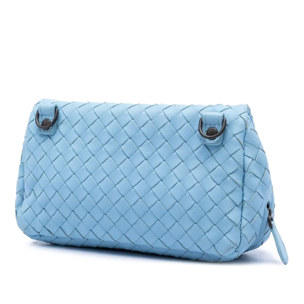 Bottega Veneta Mini Nappa Intrecciato Expandable Chain Flap Crossbody Blue Leather Very good - Back View