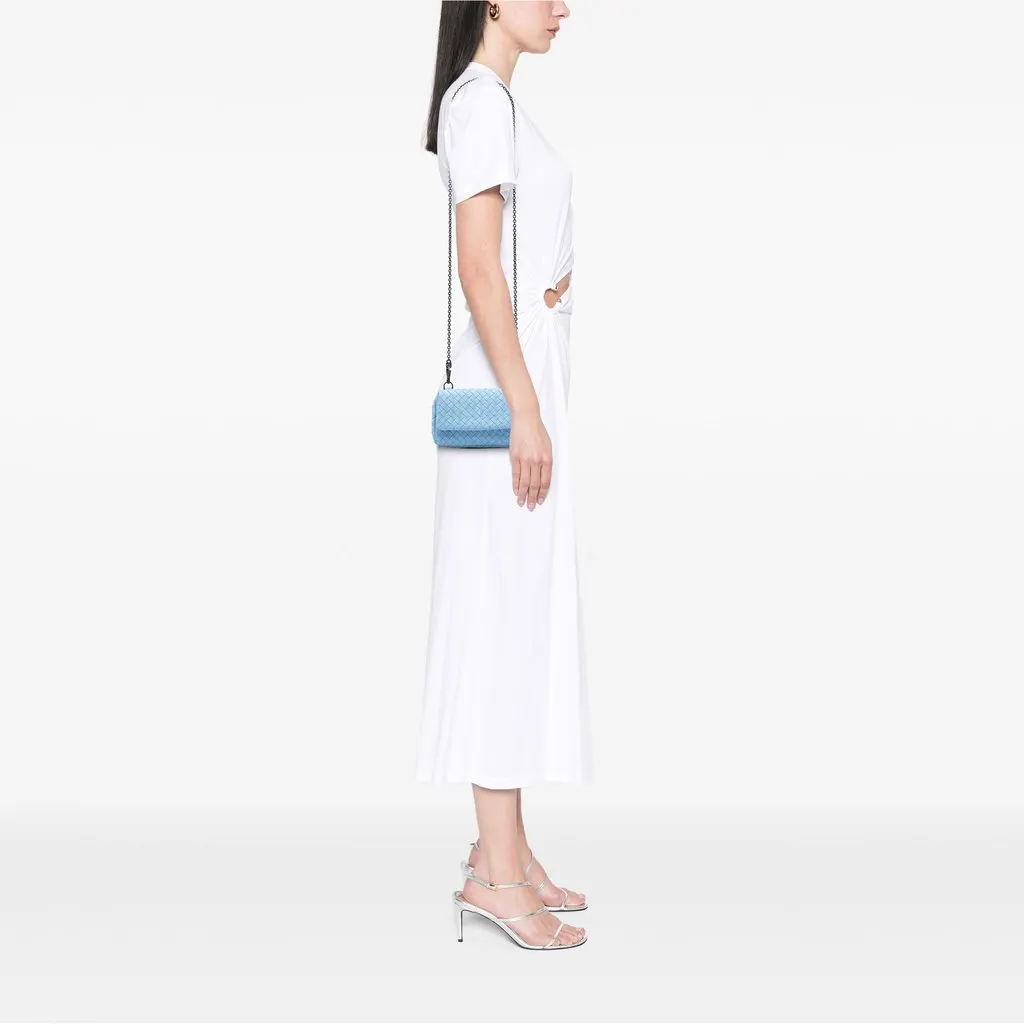 Bottega Veneta Mini Nappa Intrecciato Expandable Chain Flap Crossbody Blue Leather Very good - Box View