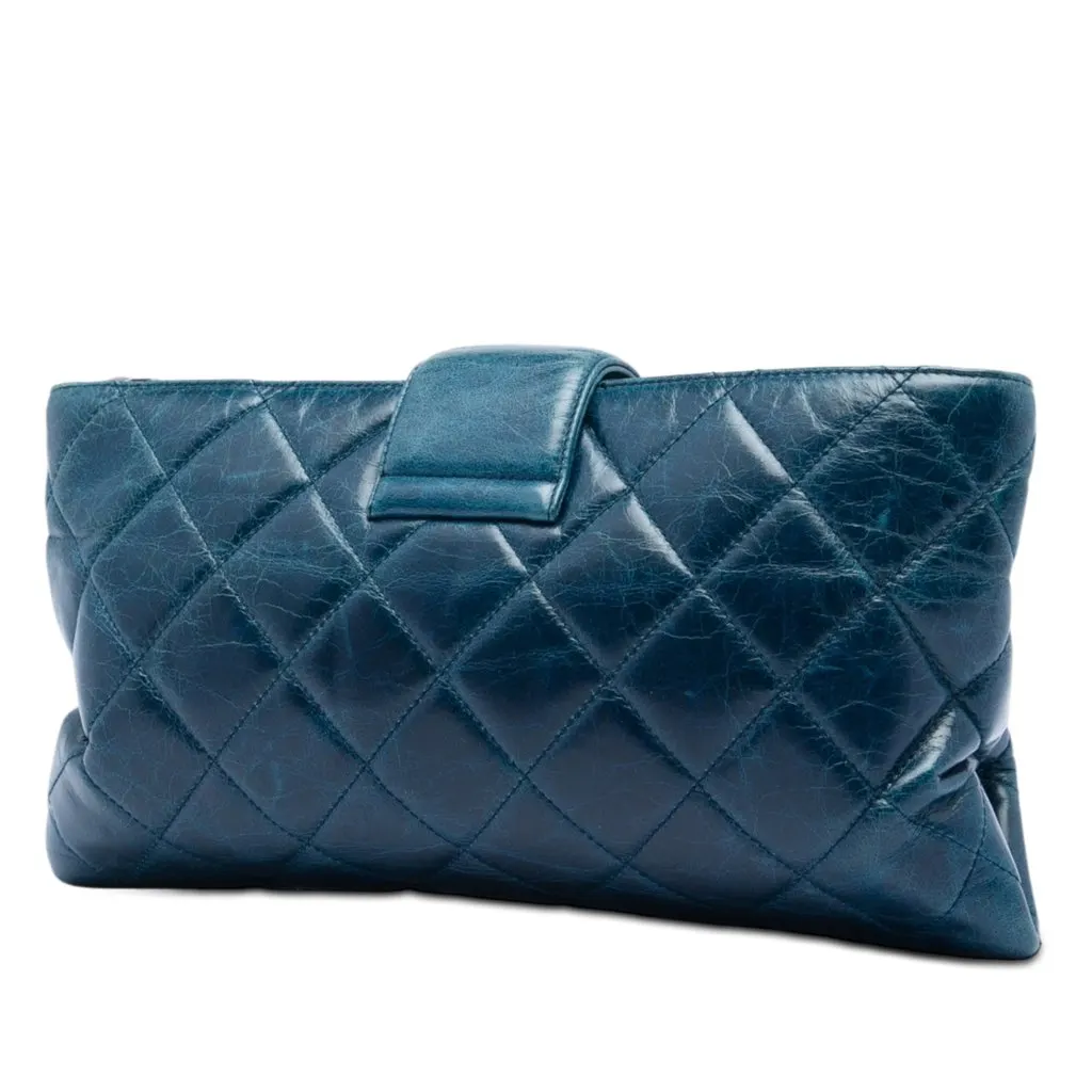 Chanel Quilted Glazed Calfskin Coco Pleats Chain Clutch Blue Leather Very good - Back View