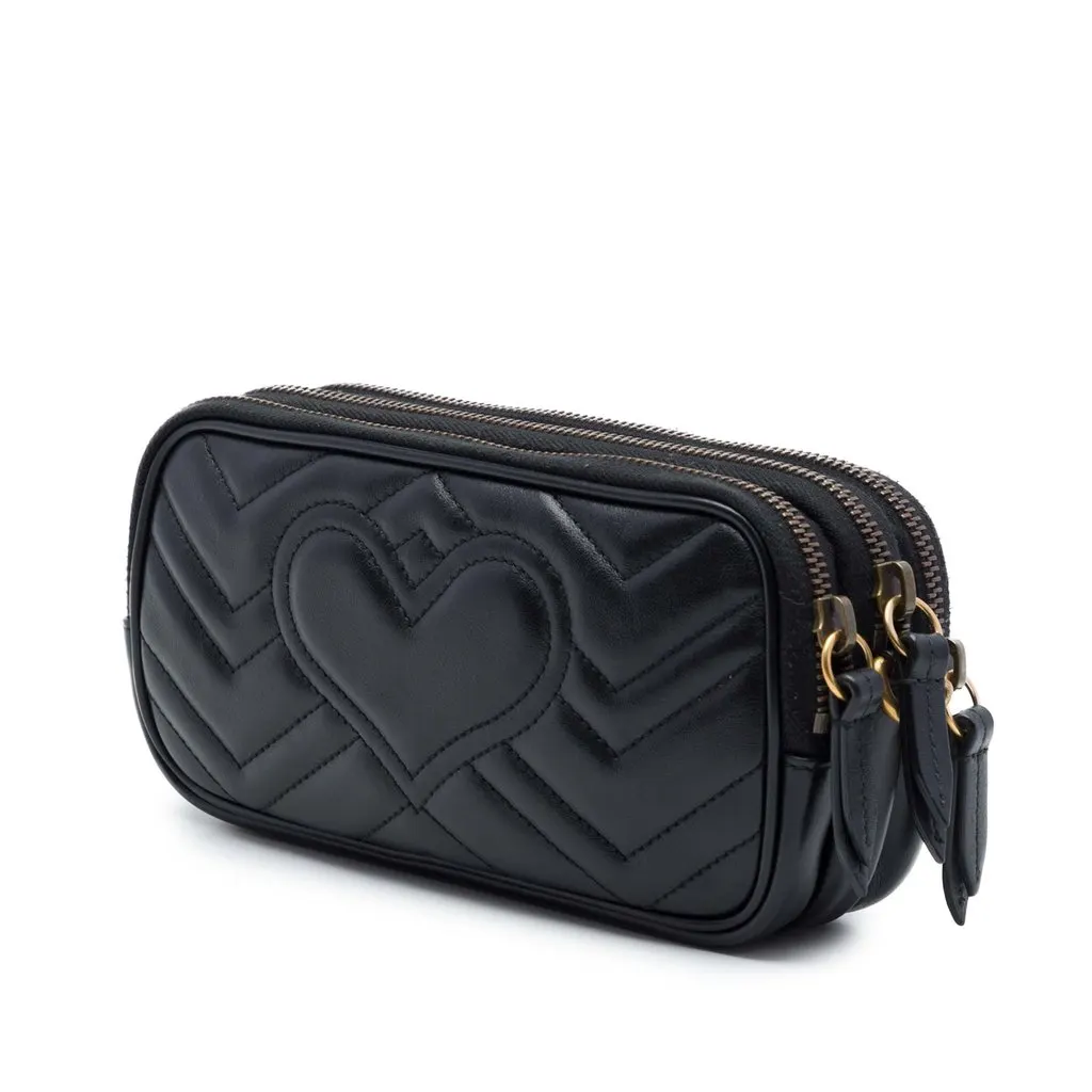 Gucci Mini GG Marmont Matelasse Leather Triple Zip Crossbody Black Leather Very good - Back View