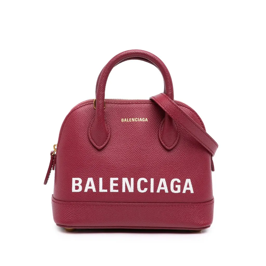 Balenciaga Grained Calfskin Logo Ville Top Handle Bag XXS Red Leather Very good - Front View