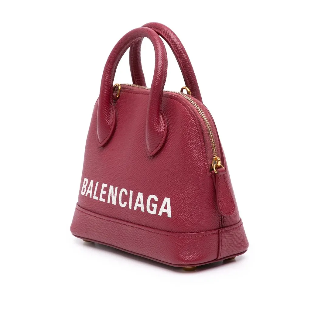Balenciaga Grained Calfskin Logo Ville Top Handle Bag XXS Red Leather Very good - Back View