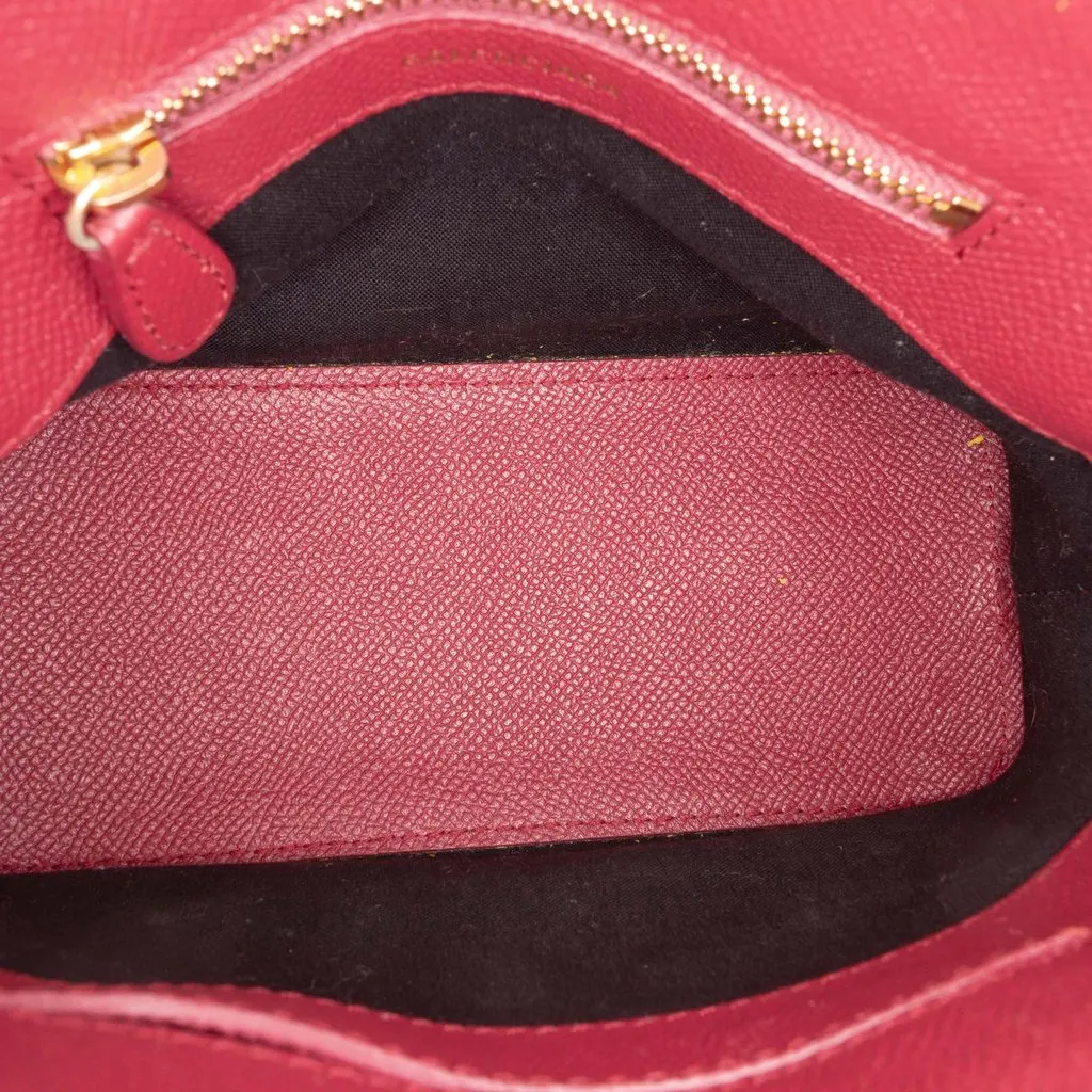 Balenciaga Grained Calfskin Logo Ville Top Handle Bag XXS Red Leather Very good - Model View