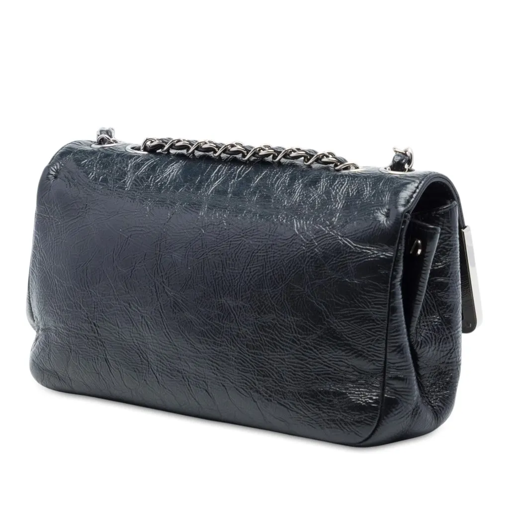Chanel Small Crinkled Patent Frame Single Flap Black Leather Good - Back View