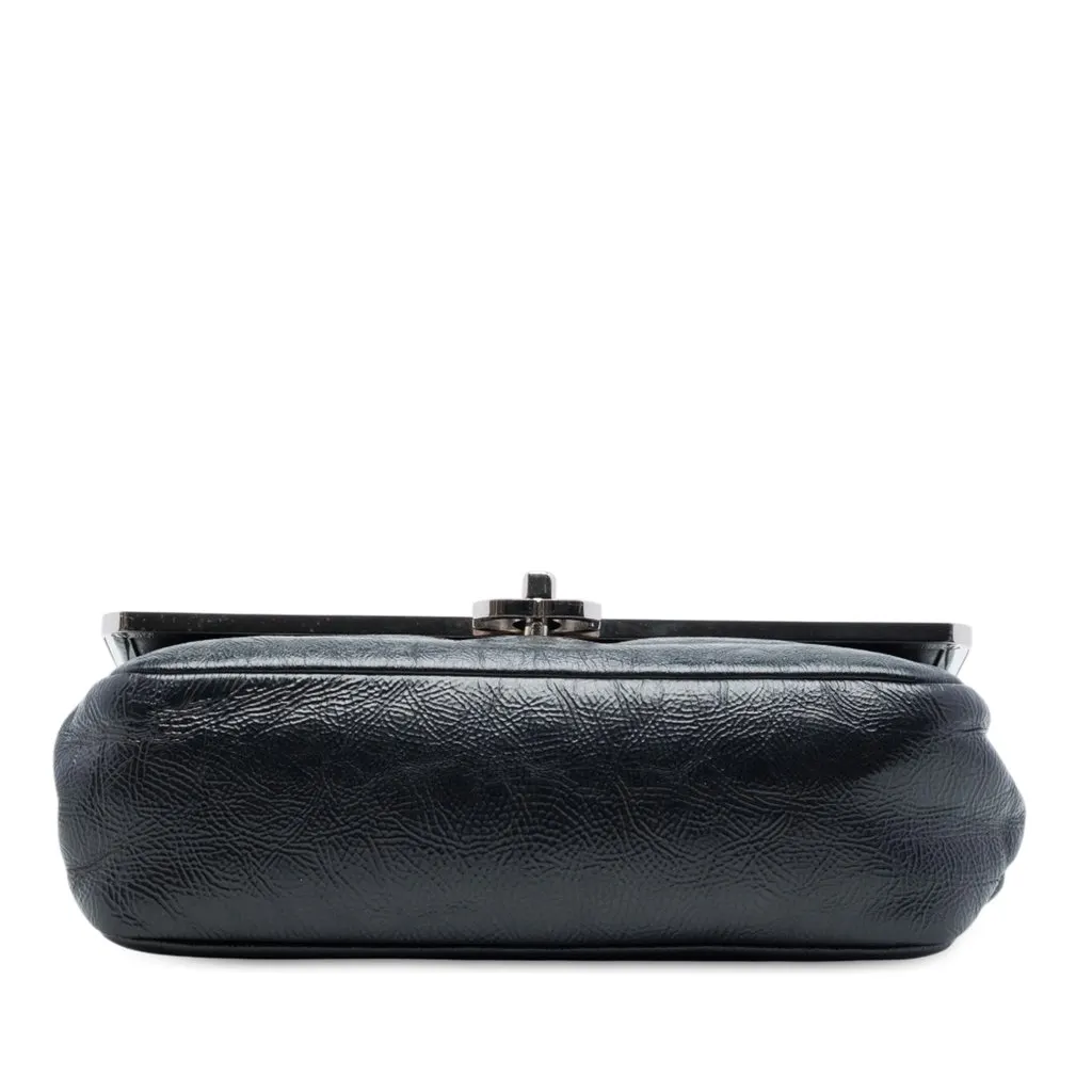 Chanel Small Crinkled Patent Frame Single Flap Black Leather Good - Inside View