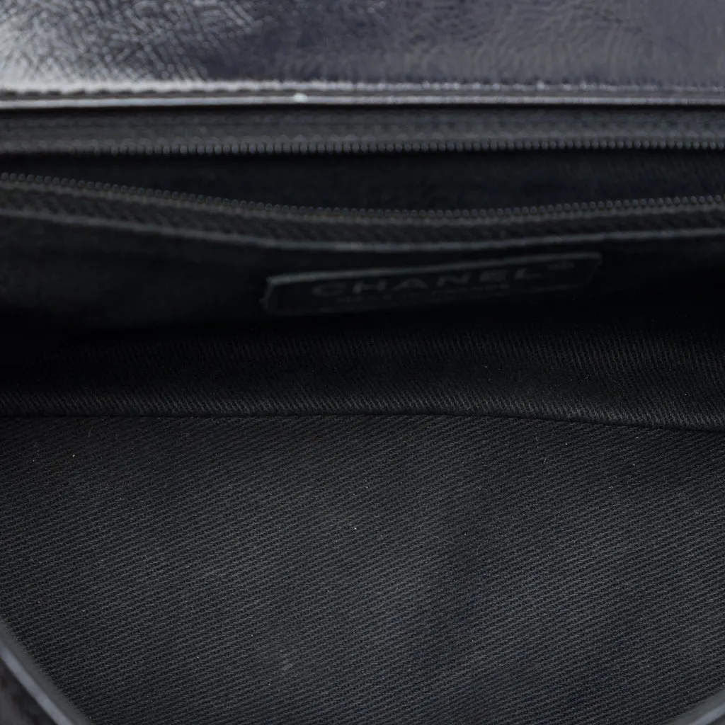 Chanel Small Crinkled Patent Frame Single Flap Black Leather Good - Model View