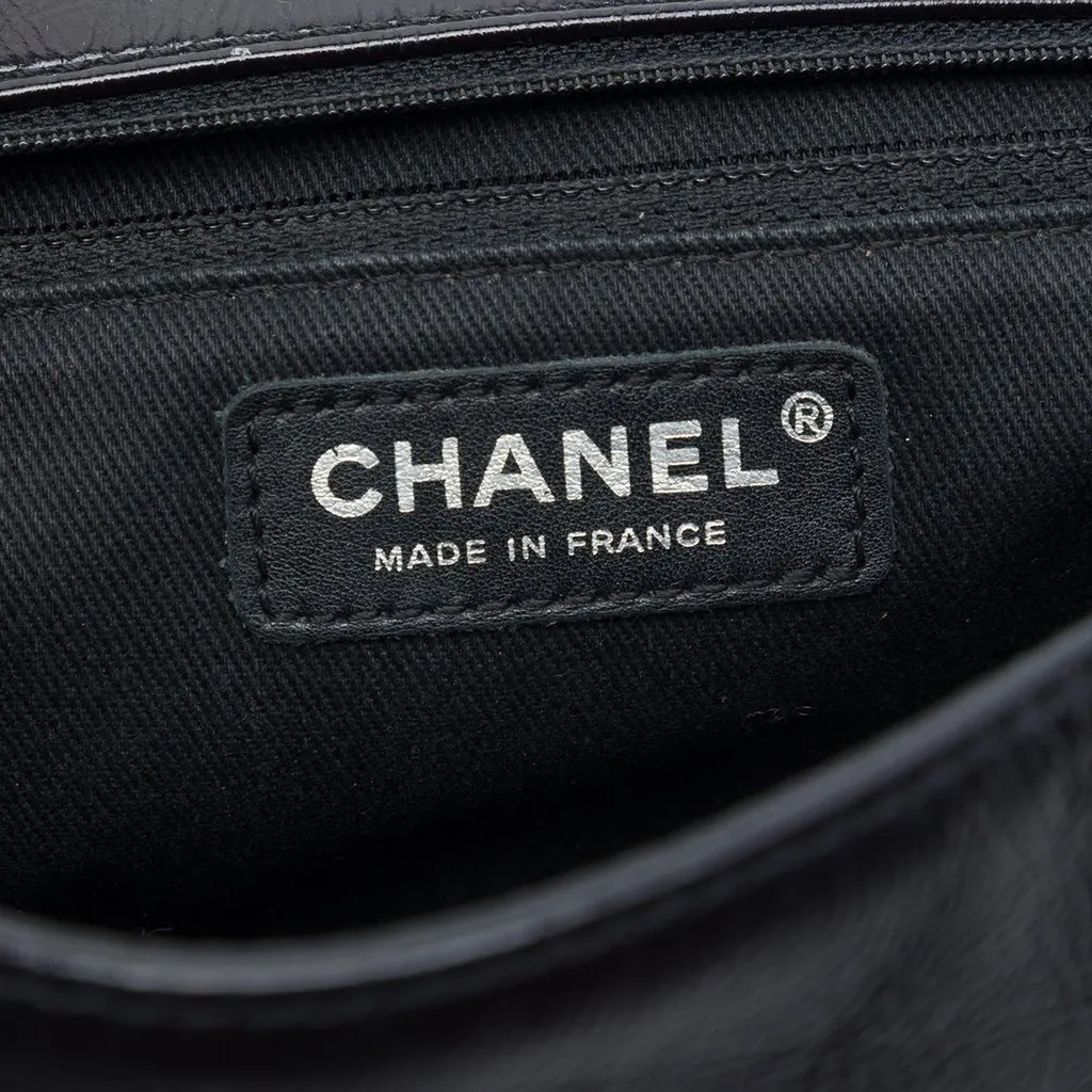 Chanel Small Crinkled Patent Frame Single Flap Black Leather Good - Box View