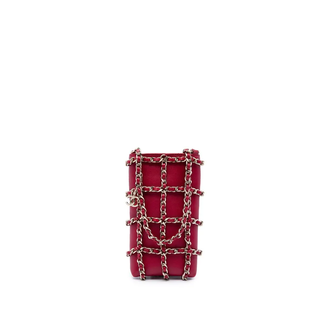 Chanel Lambskin Tech Me Out Clutch With Chain Red Leather Very good - Front View